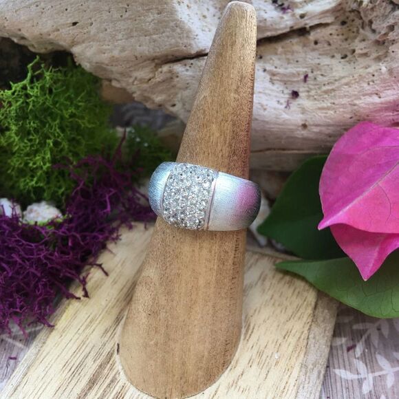 Brushed Platinum Solid Sterling Silver Pave Set Cz Ring Size 7 - Picture 2 of 8